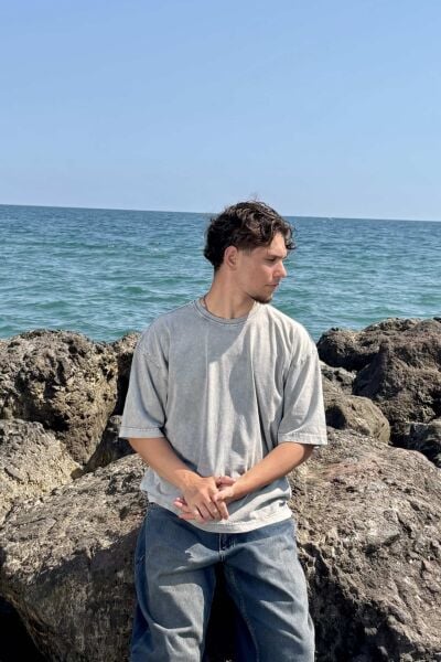 Asit Yıkamalı Basic Oversize Tişört