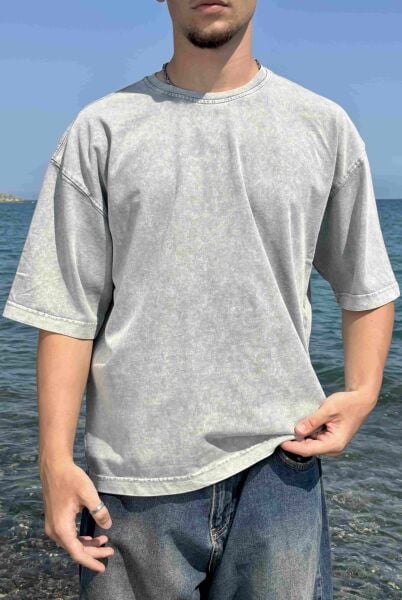 Asit Yıkamalı Basic Oversize Tişört