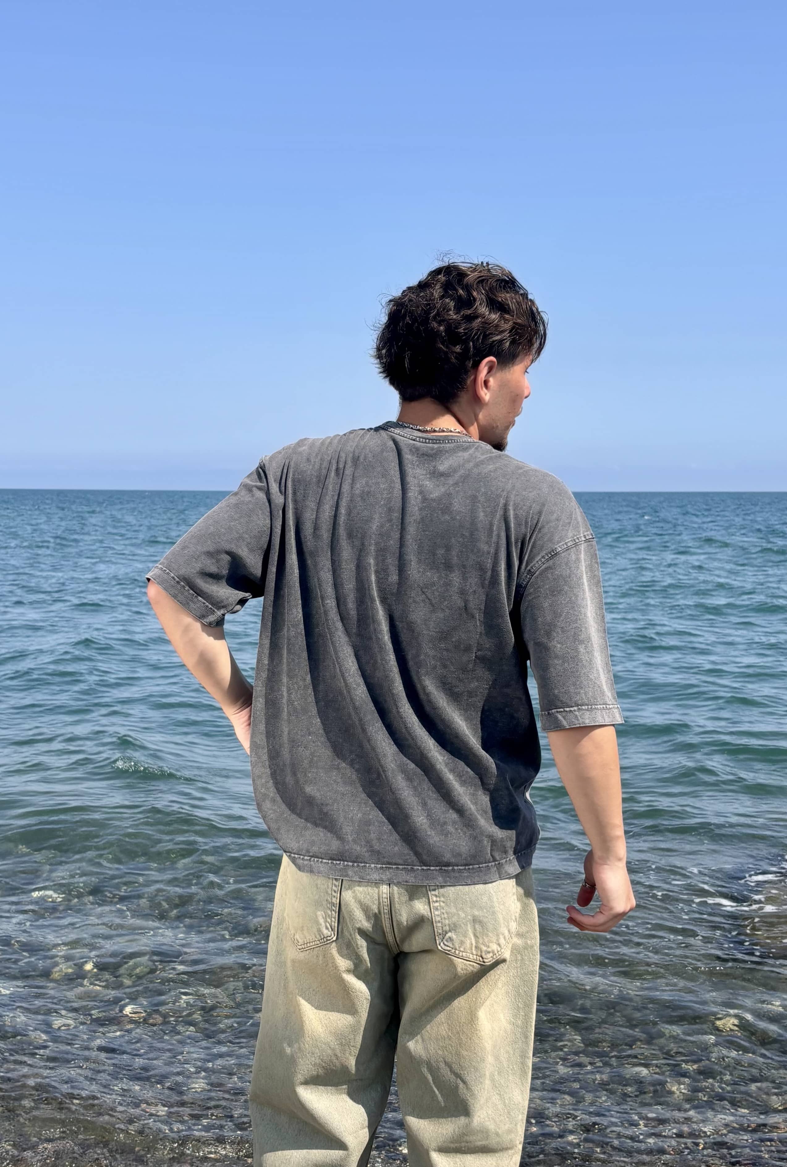 Asit Yıkamalı Basic Oversize Tişört