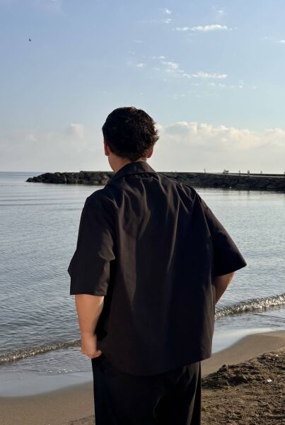 Boxy Fit Kısa Kol Gömlek - Siyah