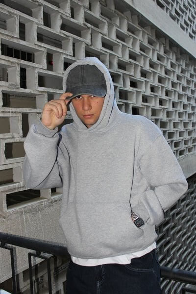 Oversize Basic Hoodie - Gri