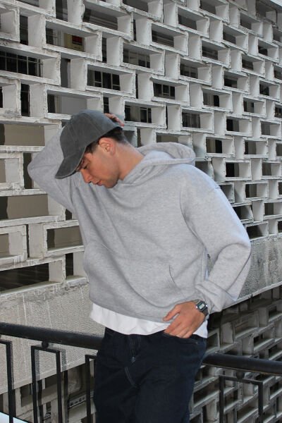 Oversize Basic Hoodie - Gri