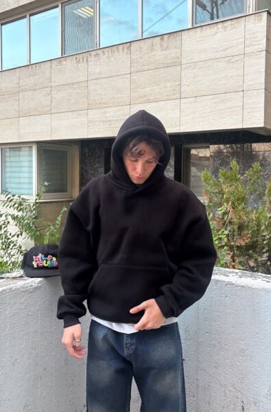 Oversize Basic Hoodie - Siyah