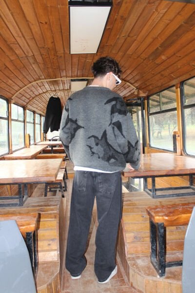 Oversize Desenli Triko Kazak - Antrasit