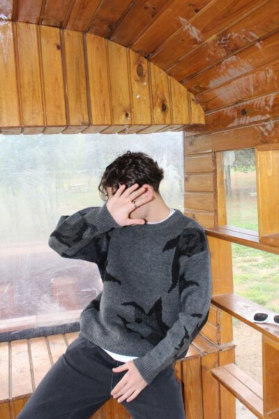 Oversize Desenli Triko Kazak - Antrasit