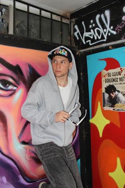 Oversize Basic Zip Hoodie - Gri