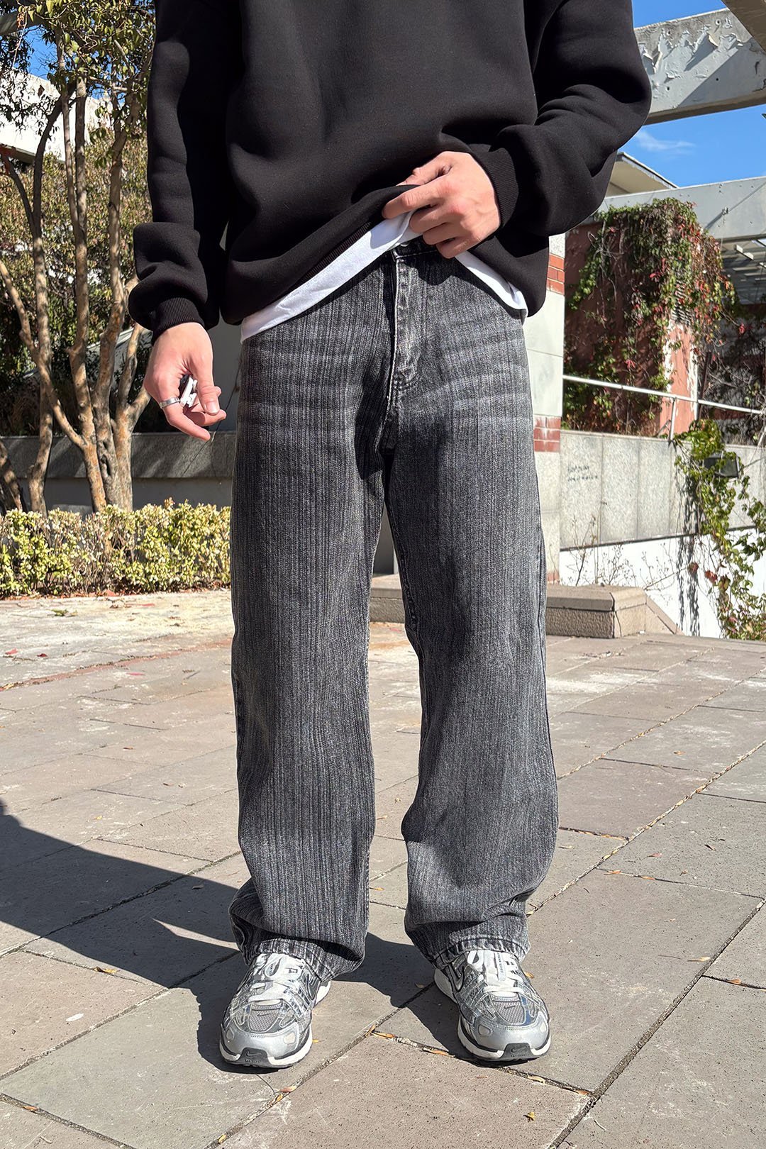 Yıkama Detay Baggy Jean - Gri