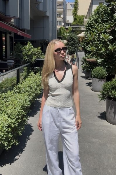 Polo Yaka Saç Örgülü Atlet