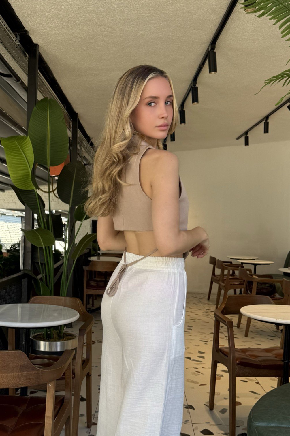 Arkadan Bağlamalı Yelek - Vizon