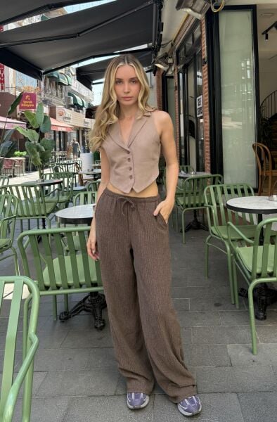 Arkadan Bağlamalı Yelek - Vizon