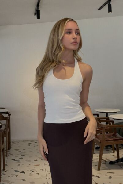 Boyundan Geçmeli Fitilli Atlet - Beyaz