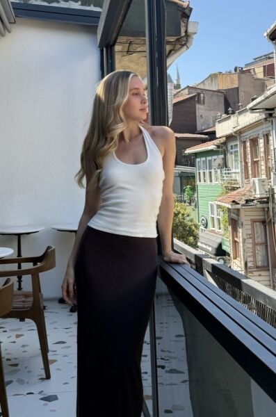 Boyundan Geçmeli Fitilli Atlet - Beyaz