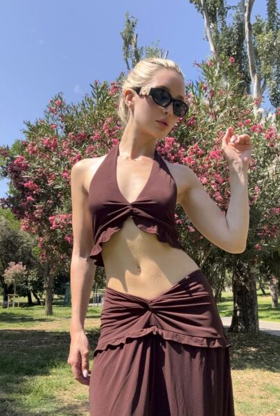 Büzgü Detay Asimetrik Etek - Kahverengi