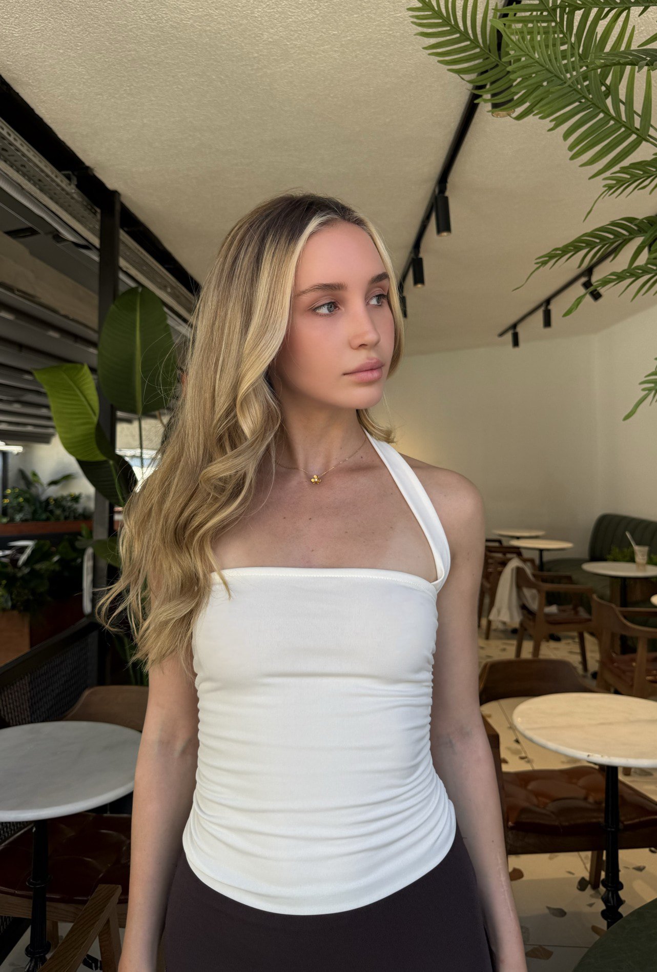 Çapraz Askılı Bluz - Beyaz