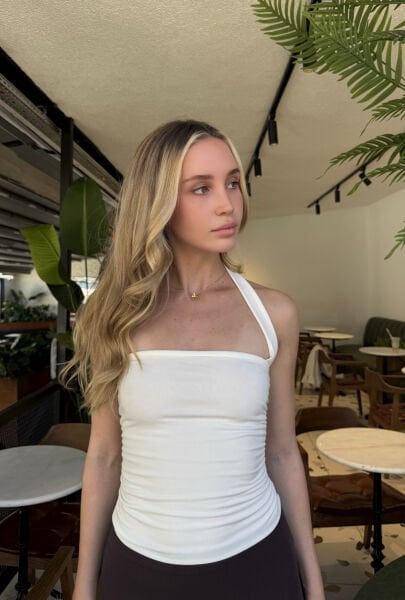 Çapraz Askılı Bluz - Beyaz