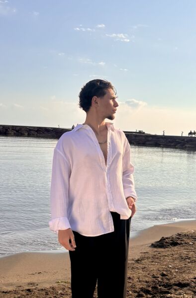 Oversize Uzun Kollu Gömlek Beyaz