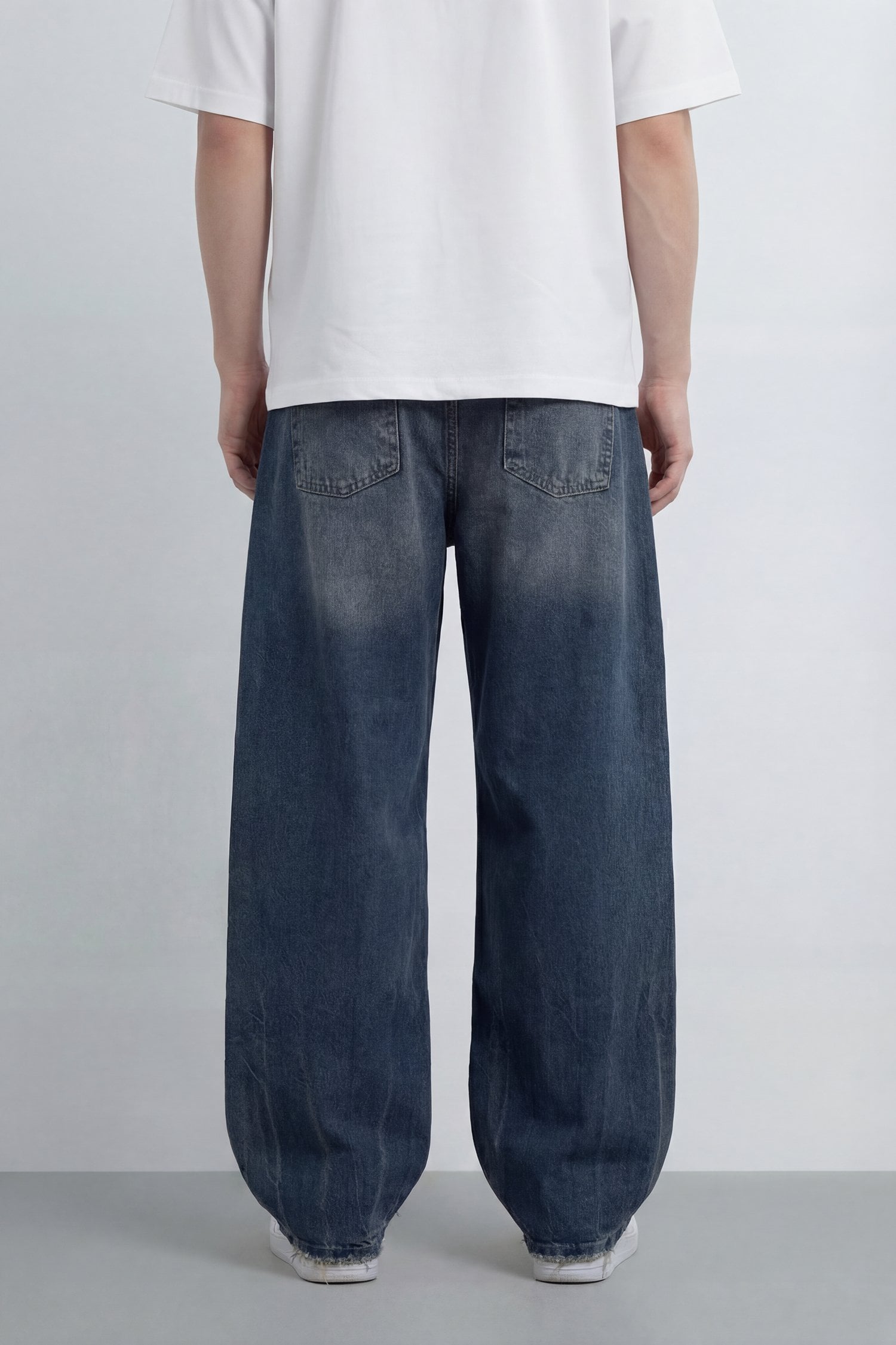 Bağcıklı Yıkama Detay Baggy Jean - Lacivert