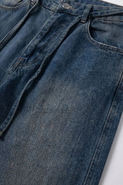 Bağcıklı Yıkama Detay Baggy Jean - Lacivert