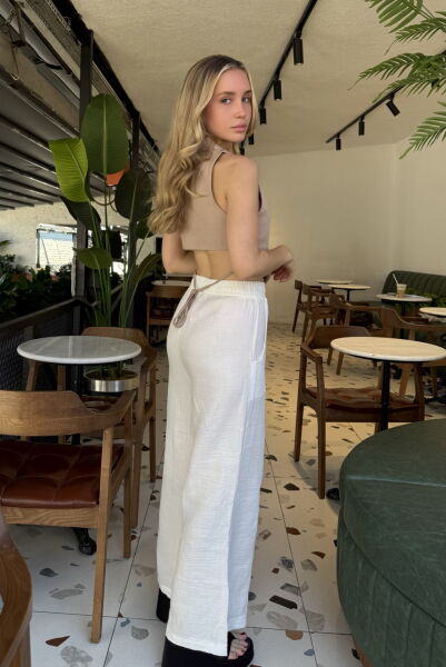 Geniş Paça Pantolon - Ekru