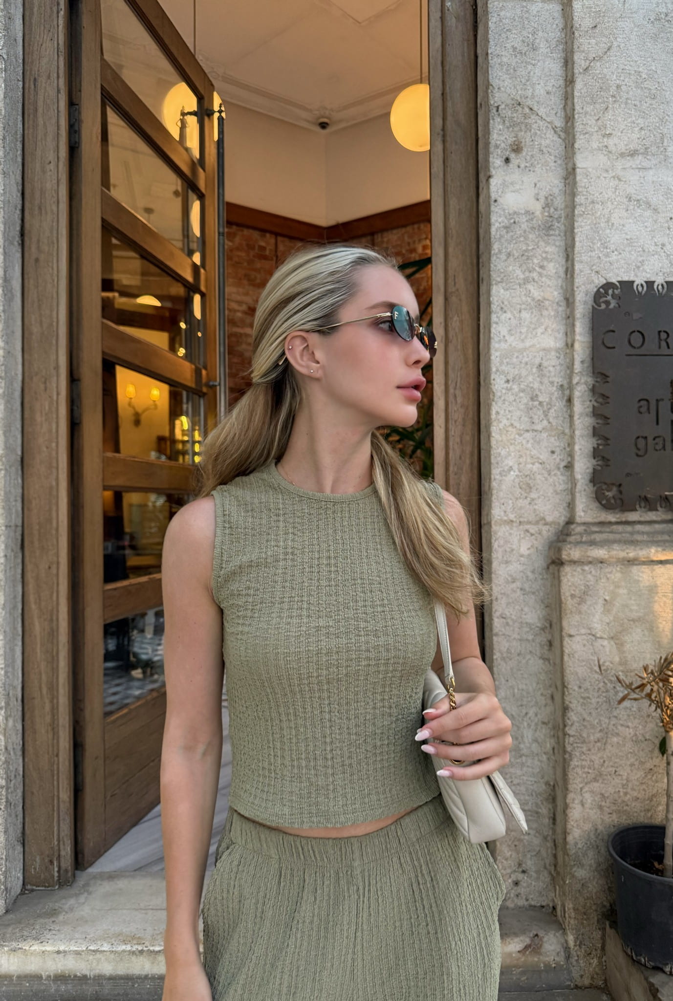 Dokulu Bluz Pantolon Takım - Yeşil