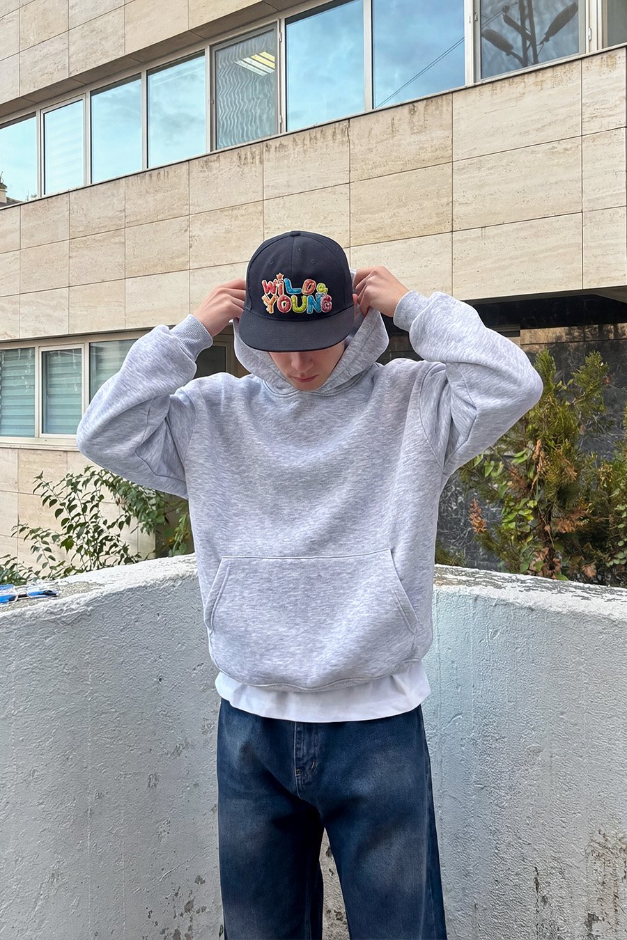 Oversize Basic Hoodie - Gri