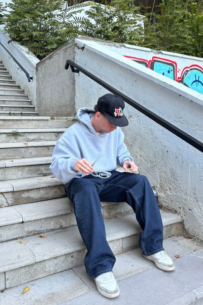 Oversize Basic Hoodie - Gri