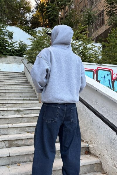 Oversize Basic Hoodie - Gri