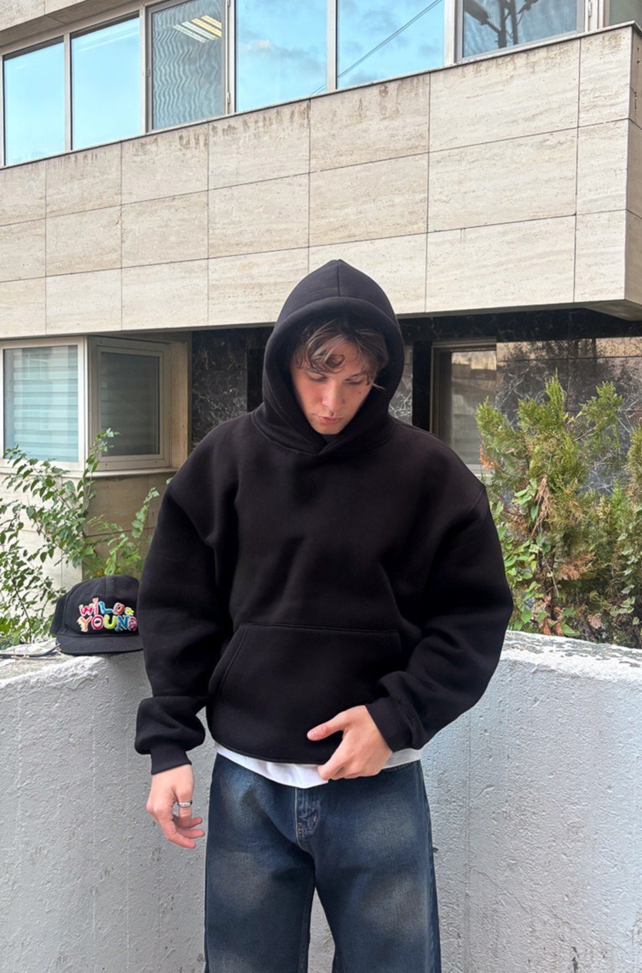Oversize Basic Hoodie - Siyah