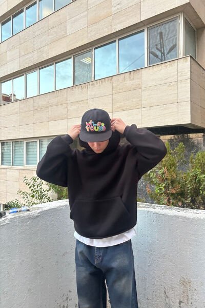 Oversize Basic Hoodie - Siyah
