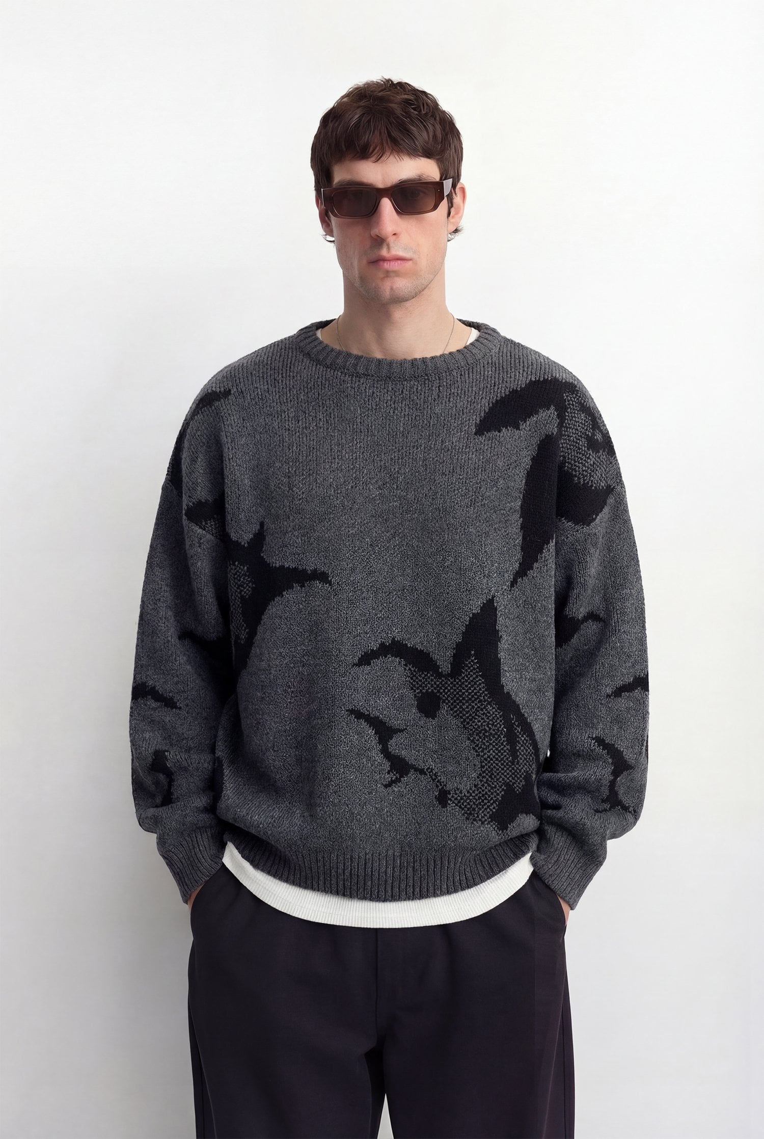 Oversize Desenli Triko Kazak - Antrasit