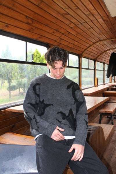 Oversize Desenli Triko Kazak - Antrasit