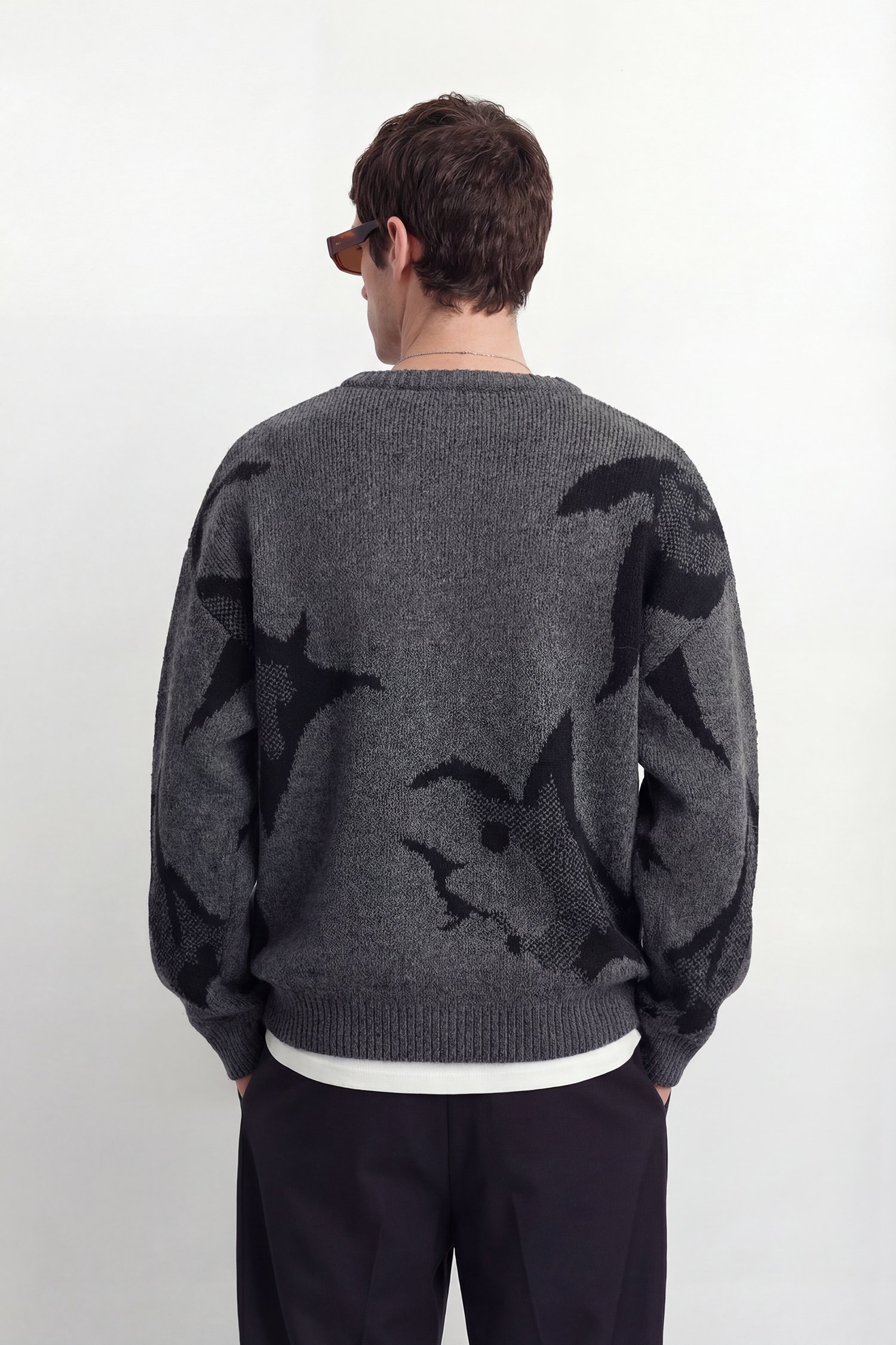 Oversize Desenli Triko Kazak - Antrasit