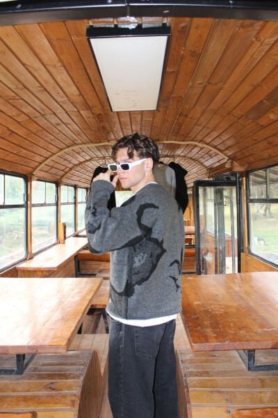 Oversize Desenli Triko Kazak - Antrasit