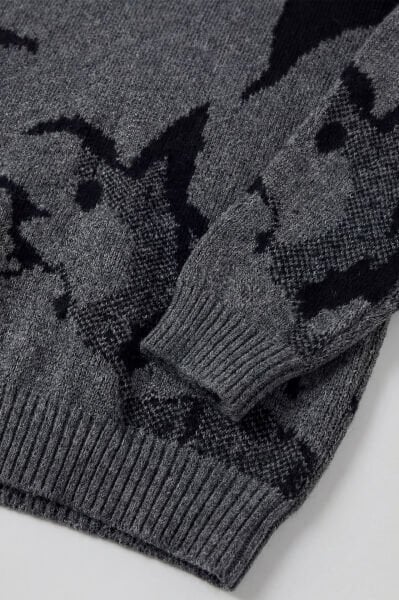 Oversize Desenli Triko Kazak - Antrasit