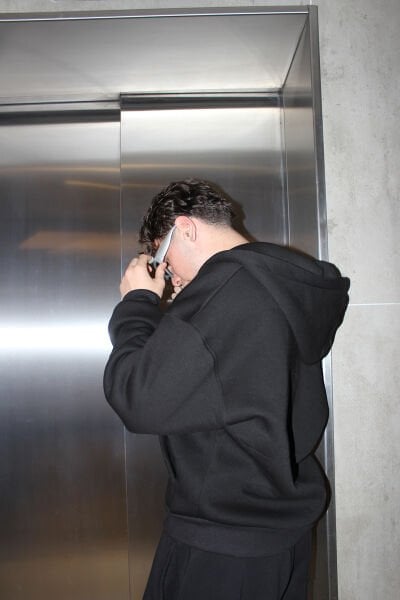 Oversize Basic Zip Hoodie - Siyah