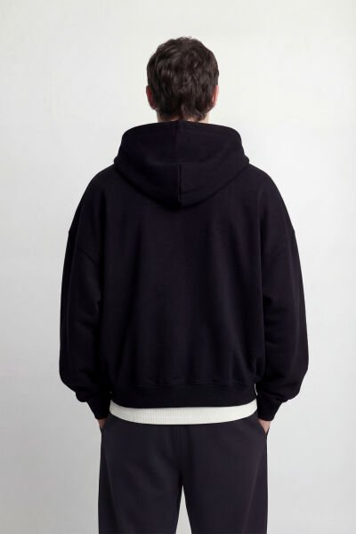 Oversize Basic Fermuarlı Hoodie - Siyah