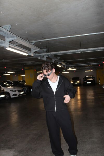 Oversize Basic Zip Hoodie - Siyah