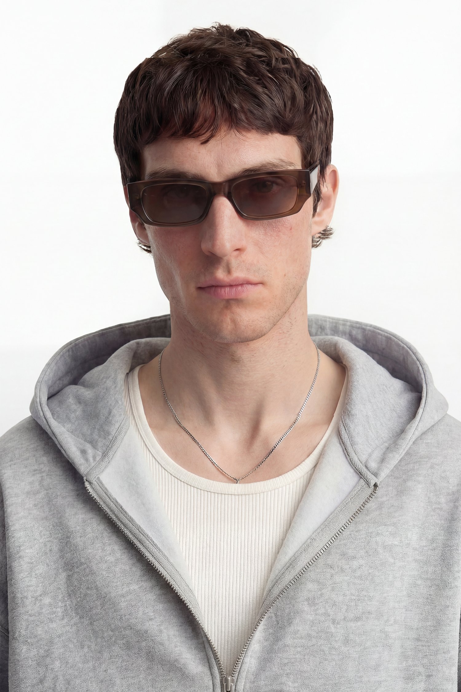 Oversize Basic Fermuarlı Hoodie - Gri