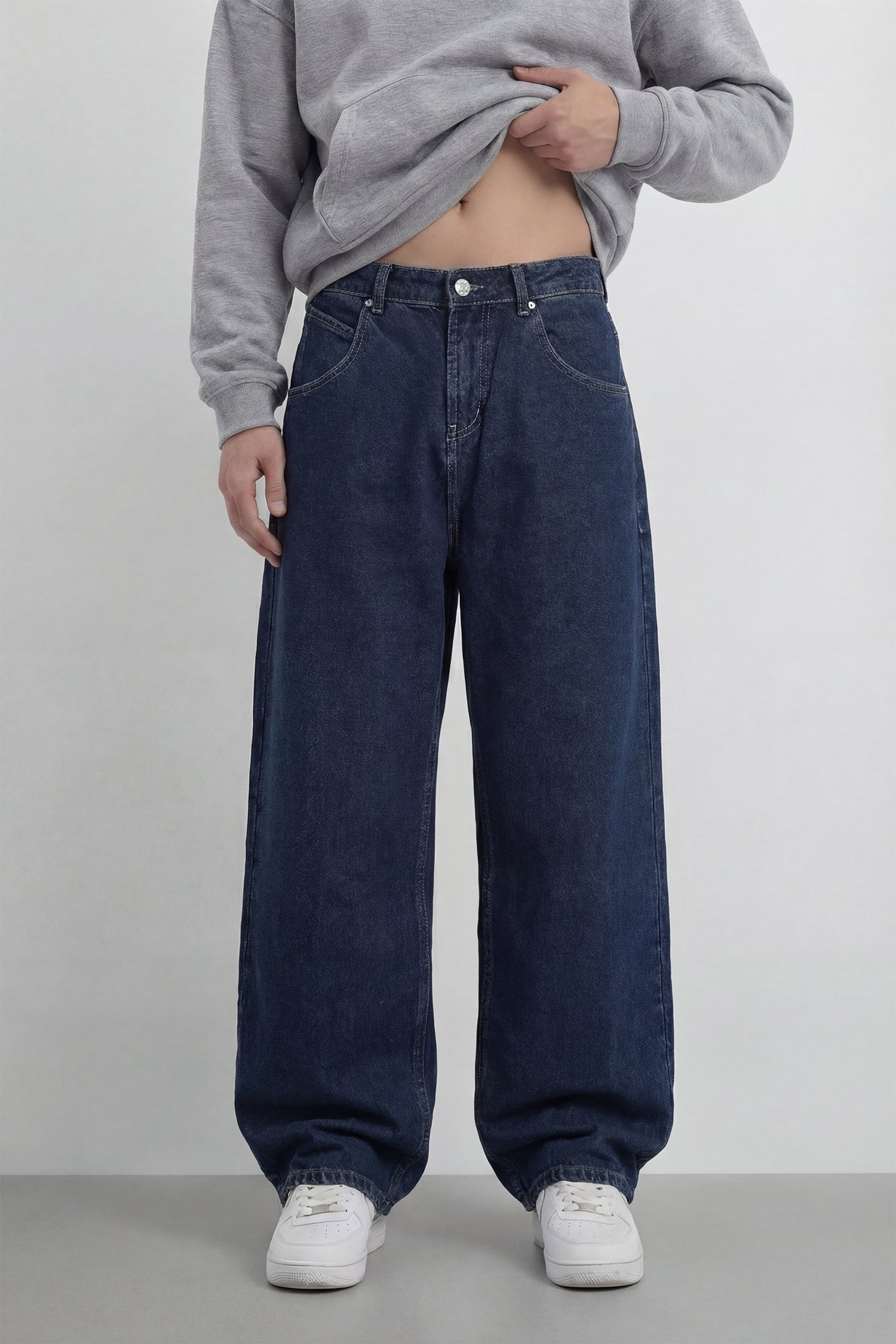 Basic Lacivert Baggy Jean