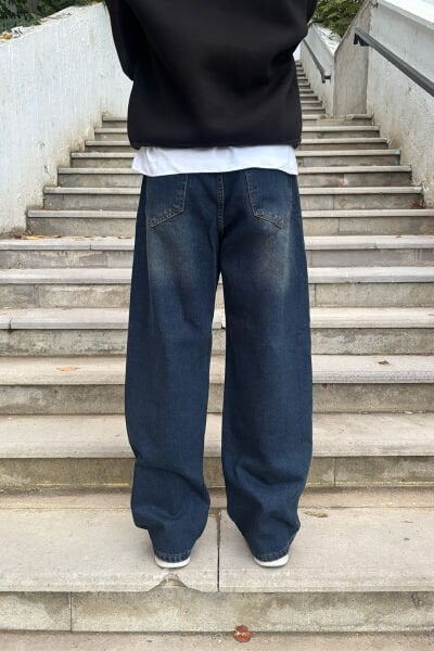 Eskitme Detay Baggy Jean - Lacivert
