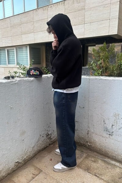 Eskitme Detay Baggy Jean - Lacivert