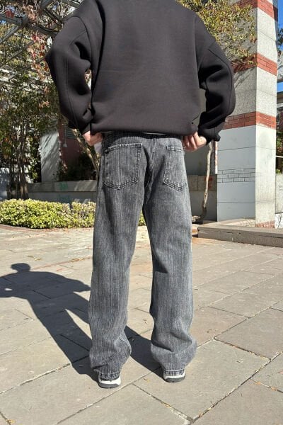 Yıkama Detay Baggy Jean - Gri