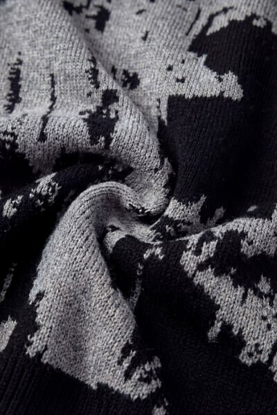 Nakışlı Oversize Triko Kazak - Gri