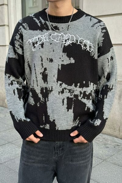 Nakışlı Oversize Triko Kazak