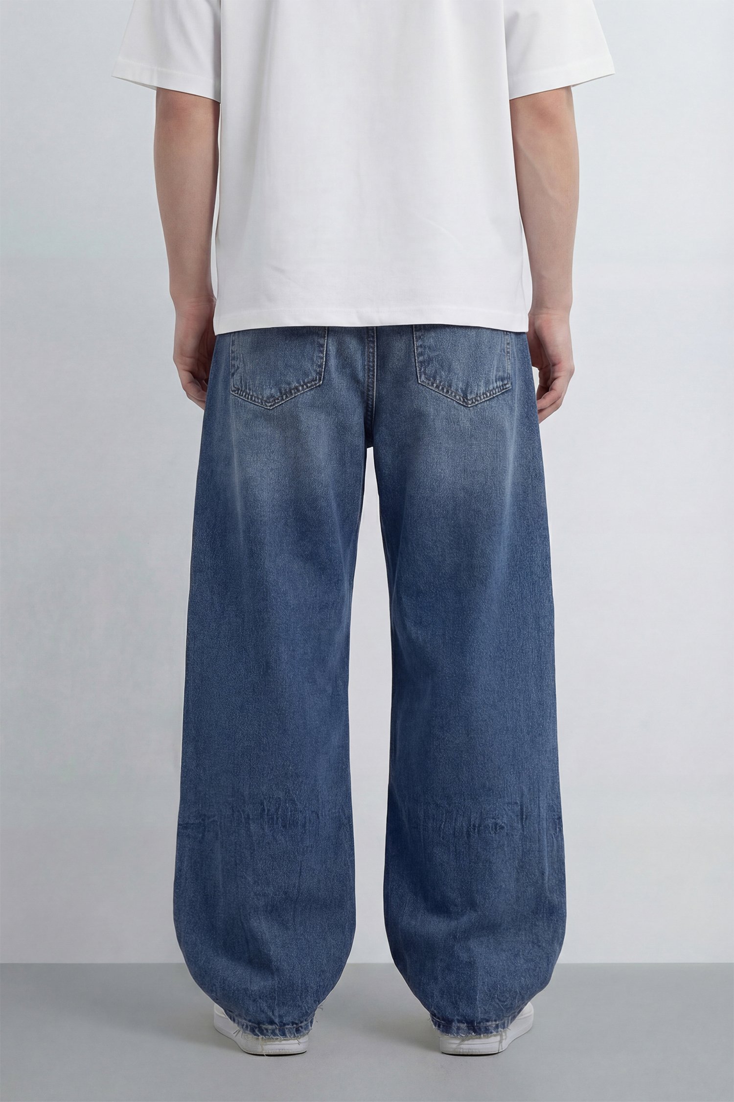 Bağcıklı Yıkama Detay Baggy Jean - Lacivert