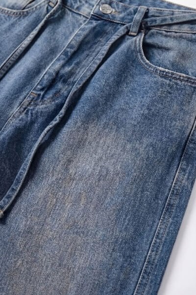 Bağcıklı Yıkama Detay Baggy Jean - Lacivert