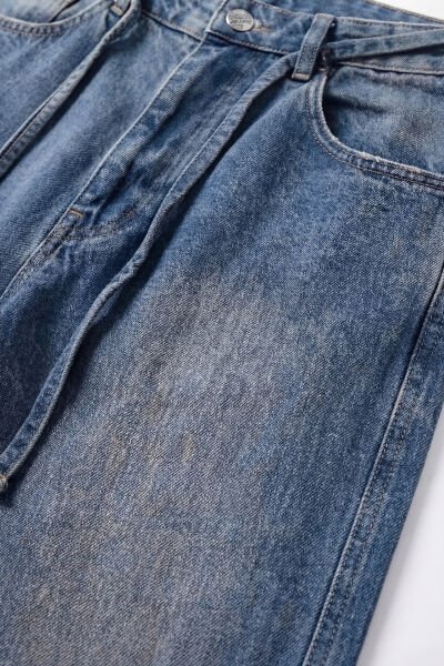 Bağcıklı Yıkama Detay Baggy Jean - Lacivert