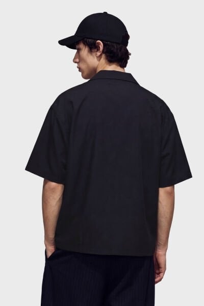 Nakış Detaylı Boxy Fit Kısa Kol Gömlek - Siyah