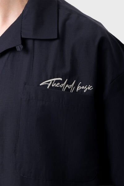 Nakış Detaylı Boxy Fit Kısa Kol Gömlek - Siyah